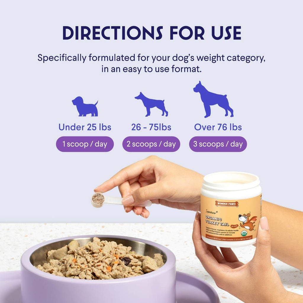 Organic Turkey Tail Mushroom for Dogs – Powerful Turkey Tail for Dogs Mushroom Powder for Immunity, Respiratory, Digestion & Cellular Health–with Beta Glucans & Polysaccharides- 2.12 oz