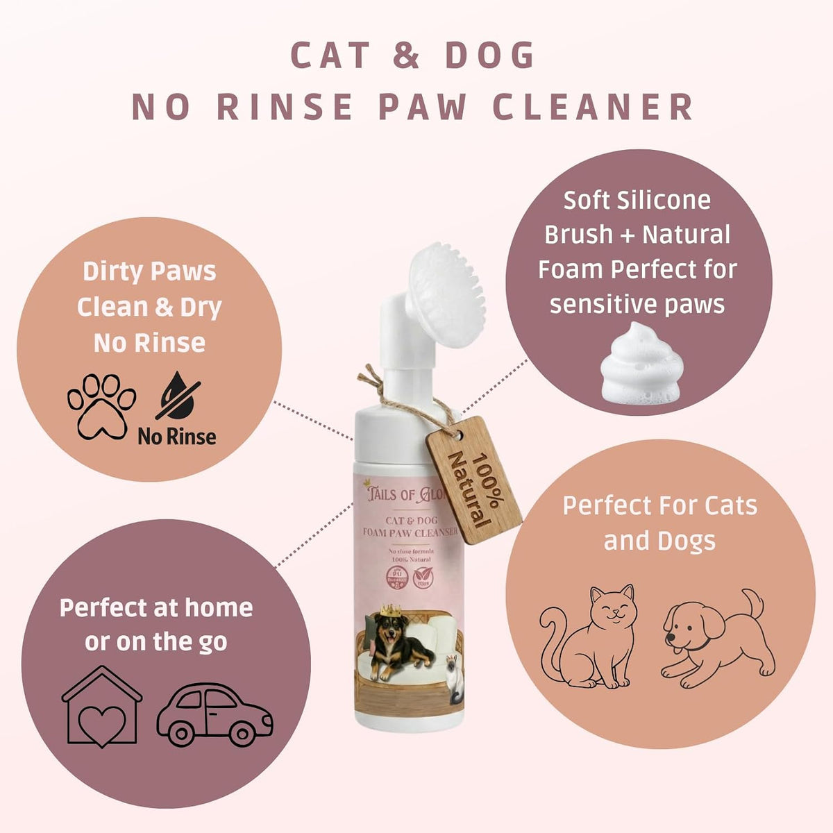 Dog & Cat Paw Cleaner with Soft Brush – Natural No-Rinse Paw Wash, Plant-Based Ingredients, Portable & Gentle – Rated Excellent on Yuka/INCI - 200ml