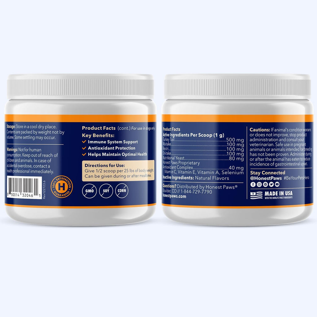 Turkey Tail Mushroom for Dogs, Digestive & Immune Support Powder, 30 Scoops | With Shiitake, Reishi & Maitake plus antioxidant complex; no fillers or additives; great for senior dogs