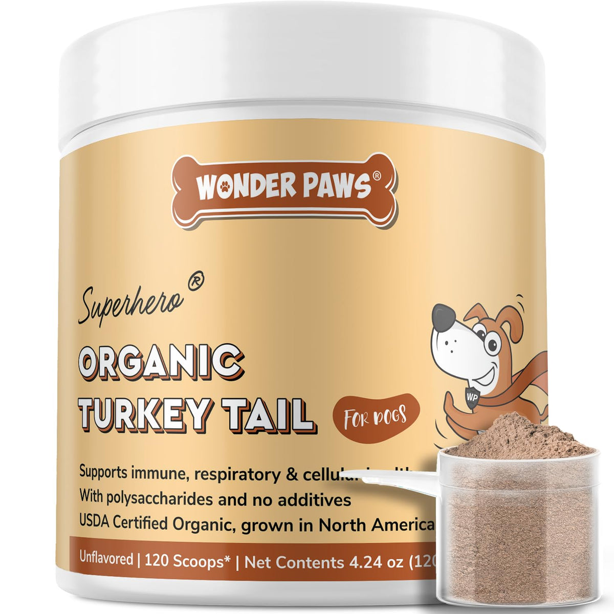 Organic Turkey Tail Mushroom for Dogs – Powerful Turkey Tail for Dogs Mushroom Powder for Immunity, Respiratory, Digestion & Cellular Health–with Beta Glucans & Polysaccharides- 2.12 oz