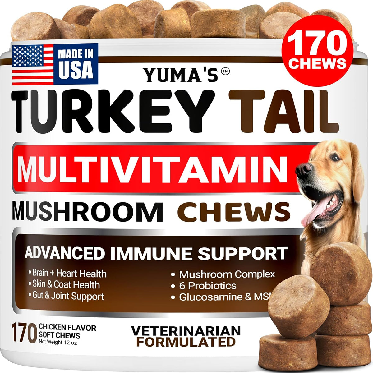 Turkey Tail Mushroom for Dogs - 170 Count - Mushroom Chews for Dogs | Dog Supplement for Lipoma Lumps & Bumps - Immune Health, Digestive, Skin, Energy & Joint Support - Guard Buddy Multivitamin