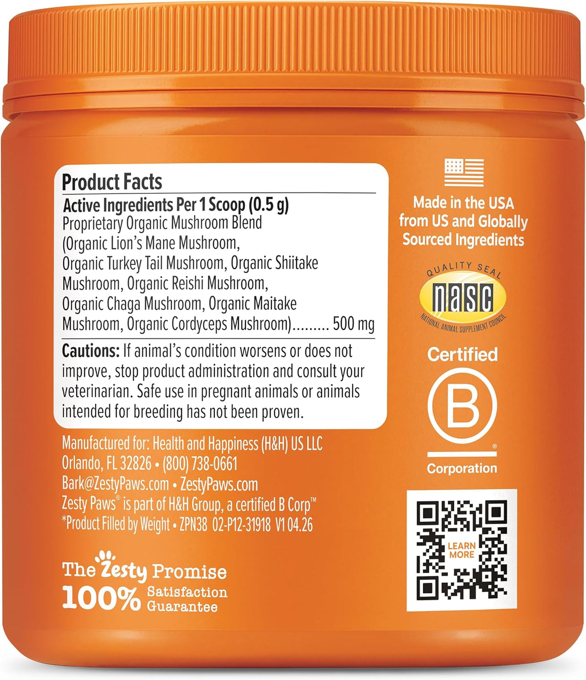 Zesty Paws Organic Mushroom Powder for Dogs - Turkey Tail Mushroom for Dogs -Cognitive, Digestive, Immune & Joint Support Turkey Tail Powder Dog Supplement - 60 g