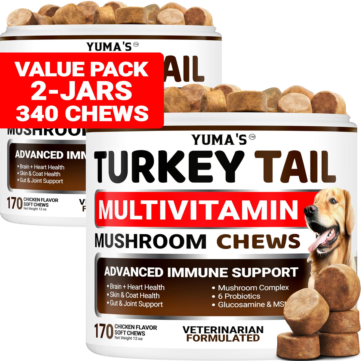 Turkey Tail Mushroom for Dogs - 170 Count - Mushroom Chews for Dogs | Dog Supplement for Lipoma Lumps & Bumps - Immune Health, Digestive, Skin, Energy & Joint Support - Guard Buddy Multivitamin