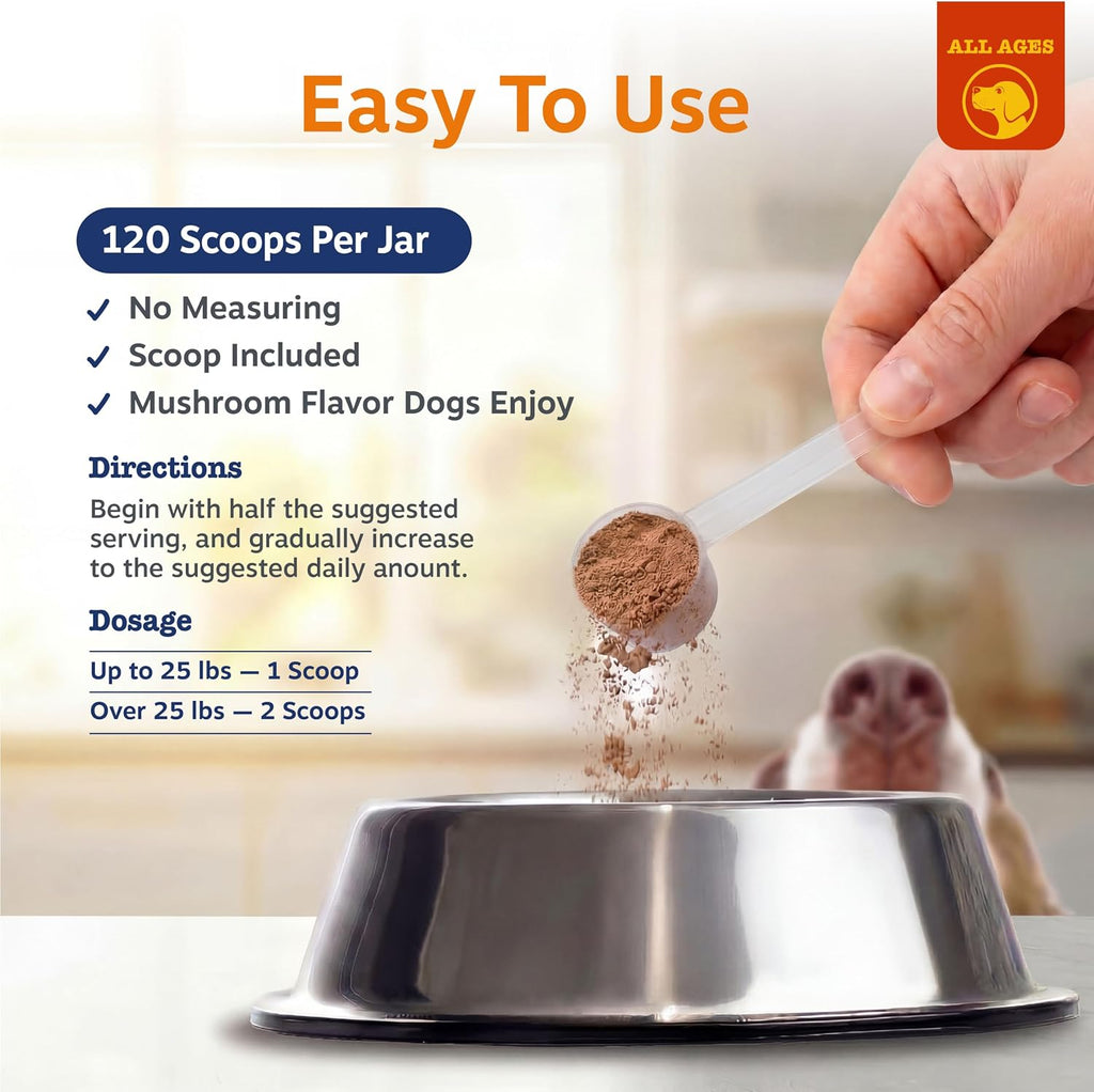 Zesty Paws Organic Mushroom Powder for Dogs - Turkey Tail Mushroom for Dogs -Cognitive, Digestive, Immune & Joint Support Turkey Tail Powder Dog Supplement - 60 g