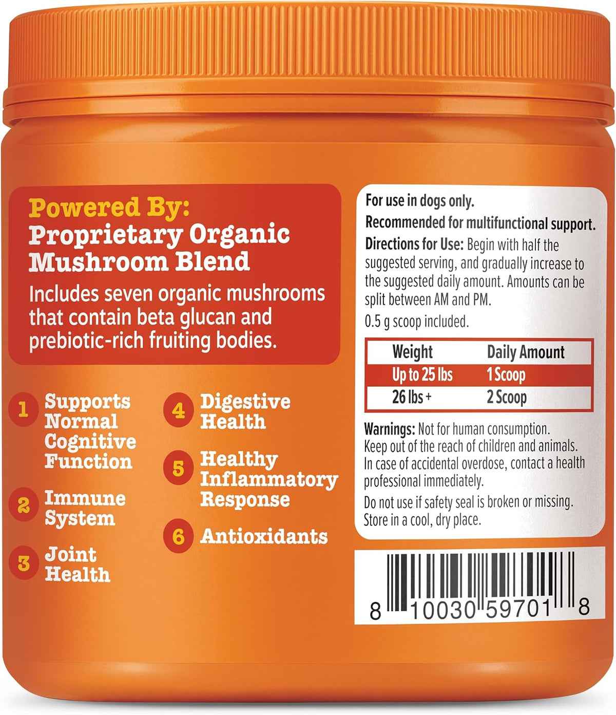 Zesty Paws Organic Mushroom Powder for Dogs - Turkey Tail Mushroom for Dogs -Cognitive, Digestive, Immune & Joint Support Turkey Tail Powder Dog Supplement - 60 g
