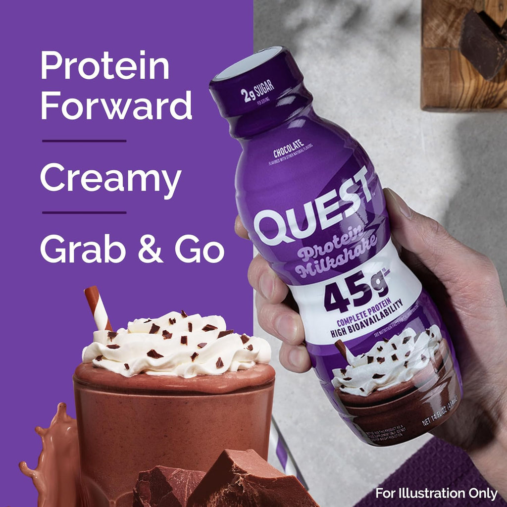 Quest Nutrition Chocolate Protein Shake, 45g Protein, 2g Sugar, 4g Net Carbs, Ready to Drink, Gluten Free, 12 Count