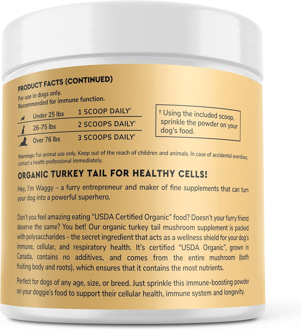 Organic Turkey Tail Mushroom for Dogs – Powerful Turkey Tail for Dogs Mushroom Powder for Immunity, Respiratory, Digestion & Cellular Health–with Beta Glucans & Polysaccharides- 2.12 oz
