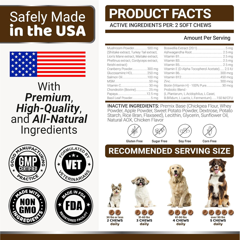 Turkey Tail Mushroom for Dogs - 170 Count - Mushroom Chews for Dogs | Dog Supplement for Lipoma Lumps & Bumps - Immune Health, Digestive, Skin, Energy & Joint Support - Guard Buddy Multivitamin
