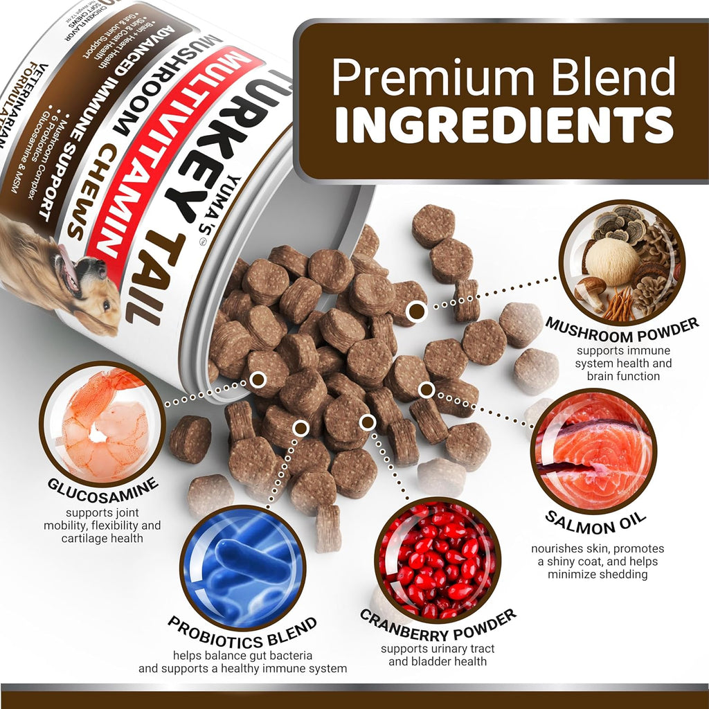 Turkey Tail Mushroom for Dogs - 170 Count - Mushroom Chews for Dogs | Dog Supplement for Lipoma Lumps & Bumps - Immune Health, Digestive, Skin, Energy & Joint Support - Guard Buddy Multivitamin